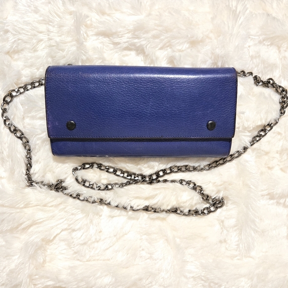 Celine Navy Leather Clutch with Metallic Chain - Picture 1 of 7